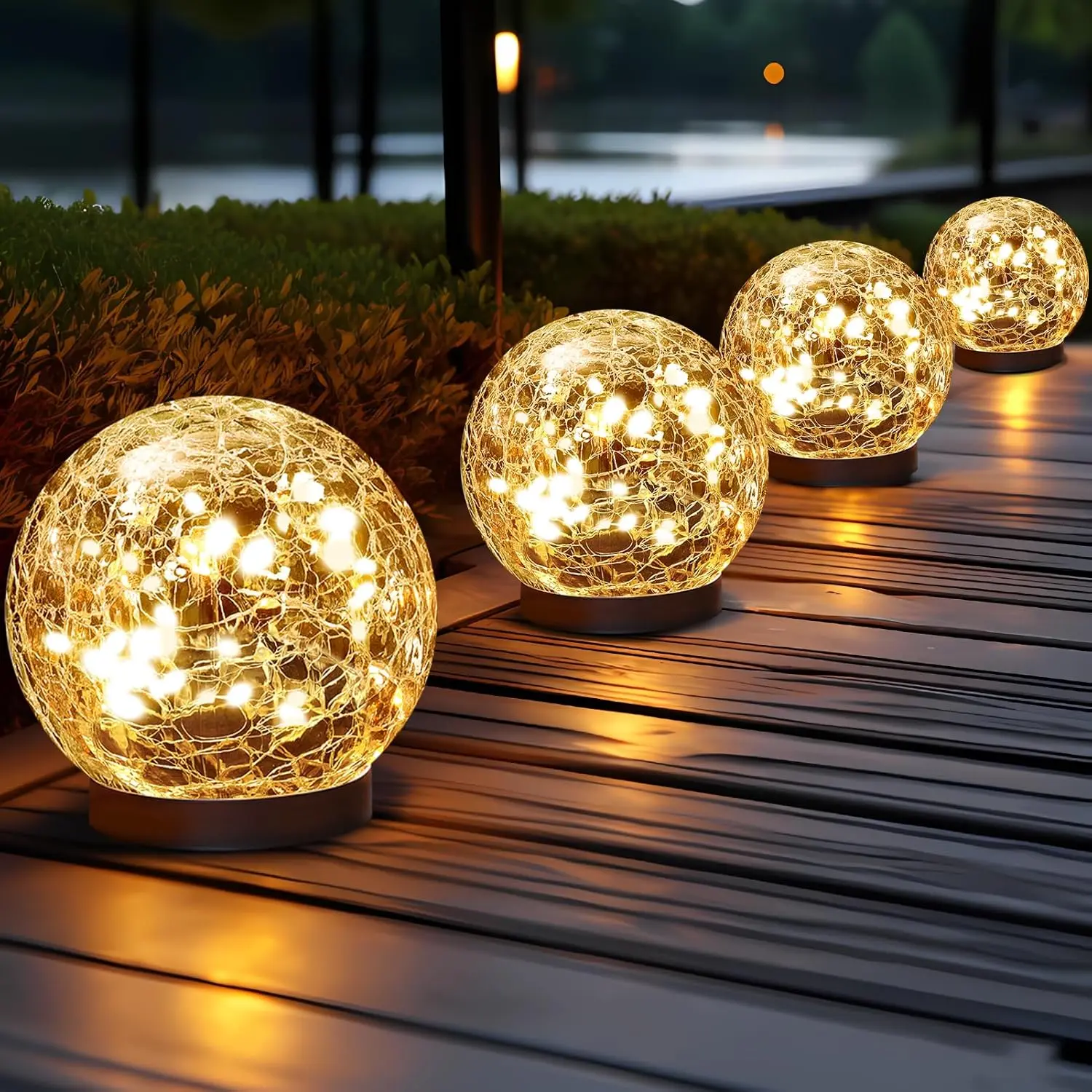 Solar Globe Lights Outdoor  - Cracked Glass Ball Lights for Garden, Patio, Yard, Lawn and Backyard Decor - Solar Orbs for Outside Decorations