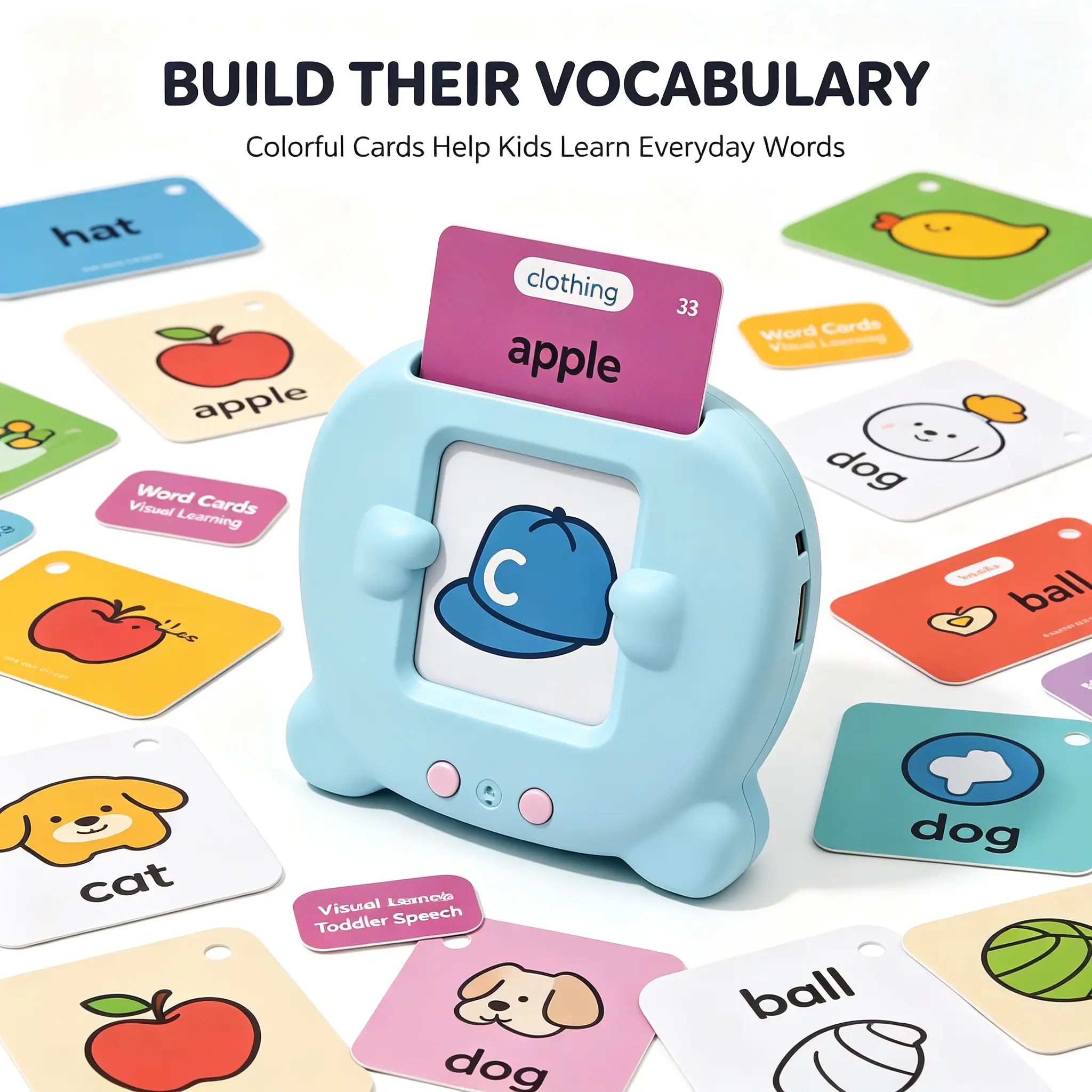 Talking Sight Words Flash Card Reader for Toddlers, Montessori Language Learning Educational Toy, Interactive Kids Vocabulary Card Machine, Clear American Pronunciation Preschool Learning Toy for Home Travel Birthday Gift