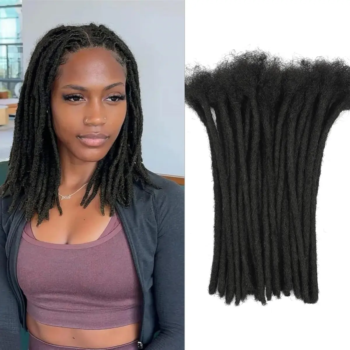 0.4cm Thickness 6-14 Inch Loc Extensions Virgin Human Hair AIR locs Dreadlock Extensions Full Head Handmade Can Be Dyed and Bleached Soft Dreadlocks Extensions 60 Strands Natural Looking