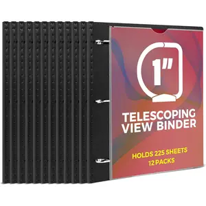 1 Inch Telescoping 3 Ring Binder-12PCS, Flexible Binder with Customized Front Cover, Holds 225 Sheets, School Office Supplies, Black