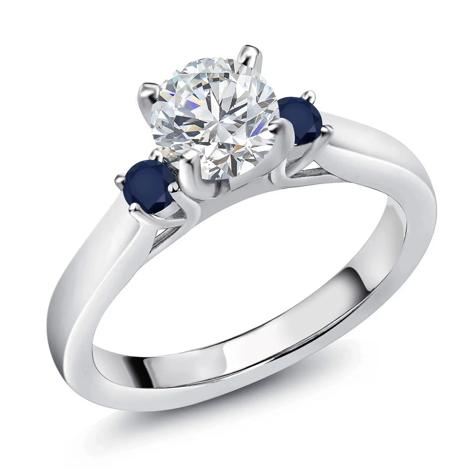 Gem Stone King Multi-Stone Cluster Ring Engagement - 0.86 Ct Round G/H Lab Grown Diamond, Blue Sapphire, 925 Sterling Silver Beautiful Unique Ring