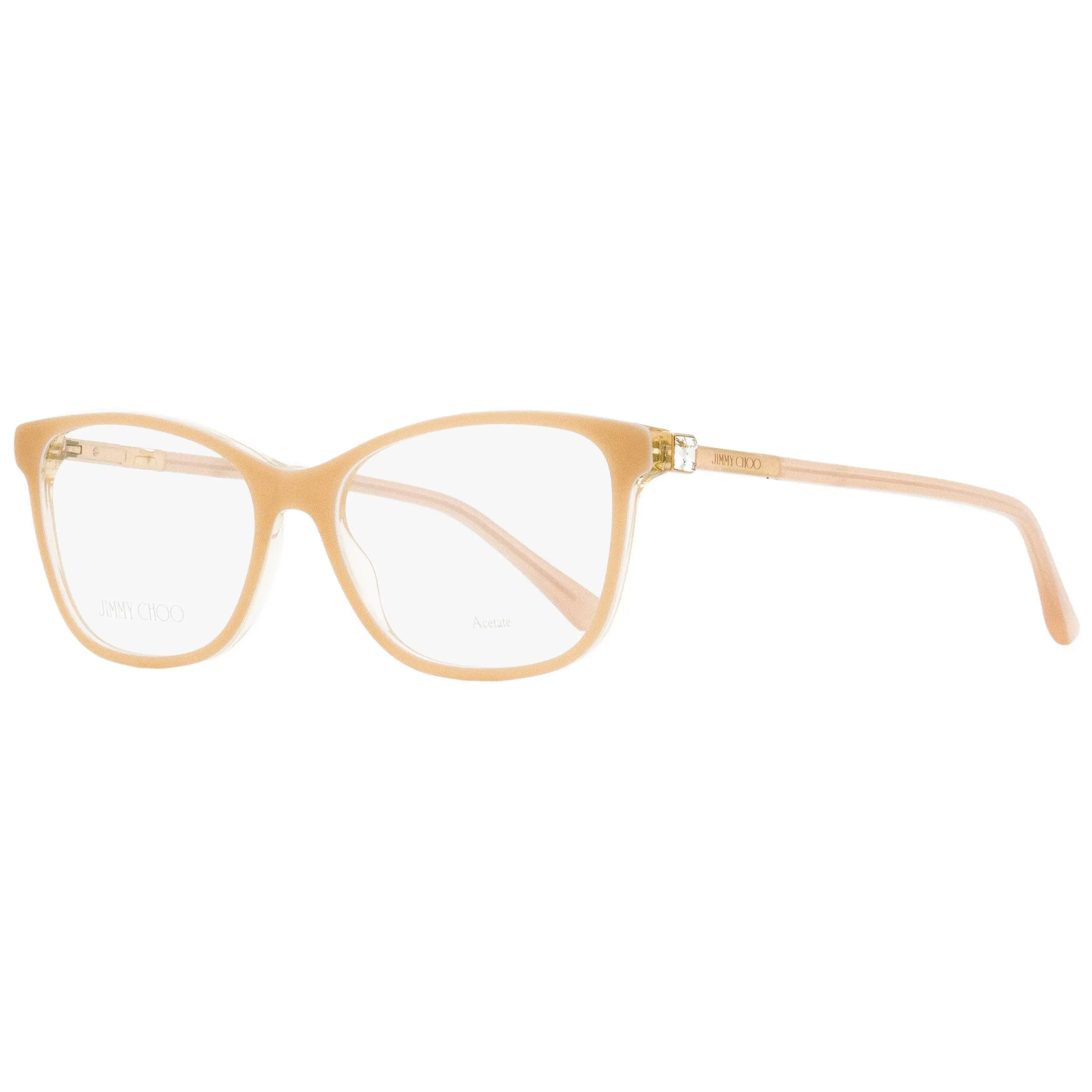 JIMMY CHOO JC274 Women's Fashion Optical Frame, Soft Rectangular Acetate Frame with Crystal Accents and Metal Details, 53mm Pink, Demo Lenses Included, Soft Look