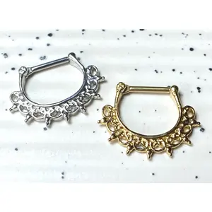 1pc 100% SURGICAL STEEL Lace Tribal Fan Septum Ring Clicker Pierced Nose 16g