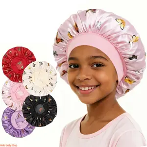 2026 new simulated silk sleeping cap elastic hair care cap butterfly print cute round hat universal in all seasons
