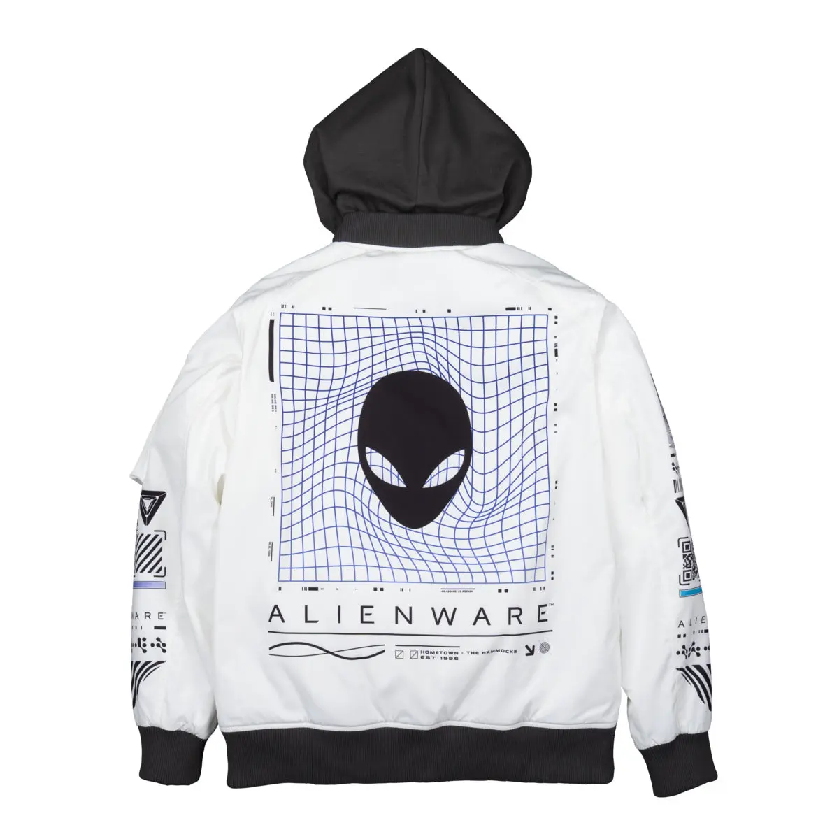 Men's Alienware™ Utility Bomber Jacket - Casual Wear, Long Sleeve, High-Impact Print, Graphic Back, Zipper Front, White, XL, Menswear Tops & Coats
