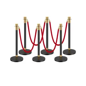 6-Pack VEVOR Hoop Rods and Velvet Ropes - 4 Red/Black Velvet Ropes, Stainless Steel Hoop Rods with Sand Injection Hollow Base - Drama, Wedding, Party Supplies