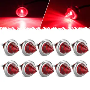 Partsam 10Pcs 3/4" Round LED Side Marker Light Red Auxiliary Light Side Marker Clearance Light Indicators with Stainless Steel Trim Bezel for Trailer Truck Camper