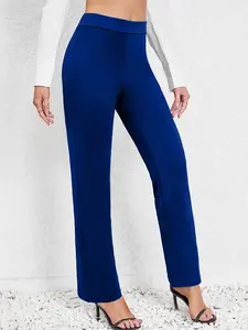 Spring Summer Commuter Solid Color Straight Leg High Waist Pants, Stylish Elegant Comfortable Long Trousers for Women, Perfect for Office Wear