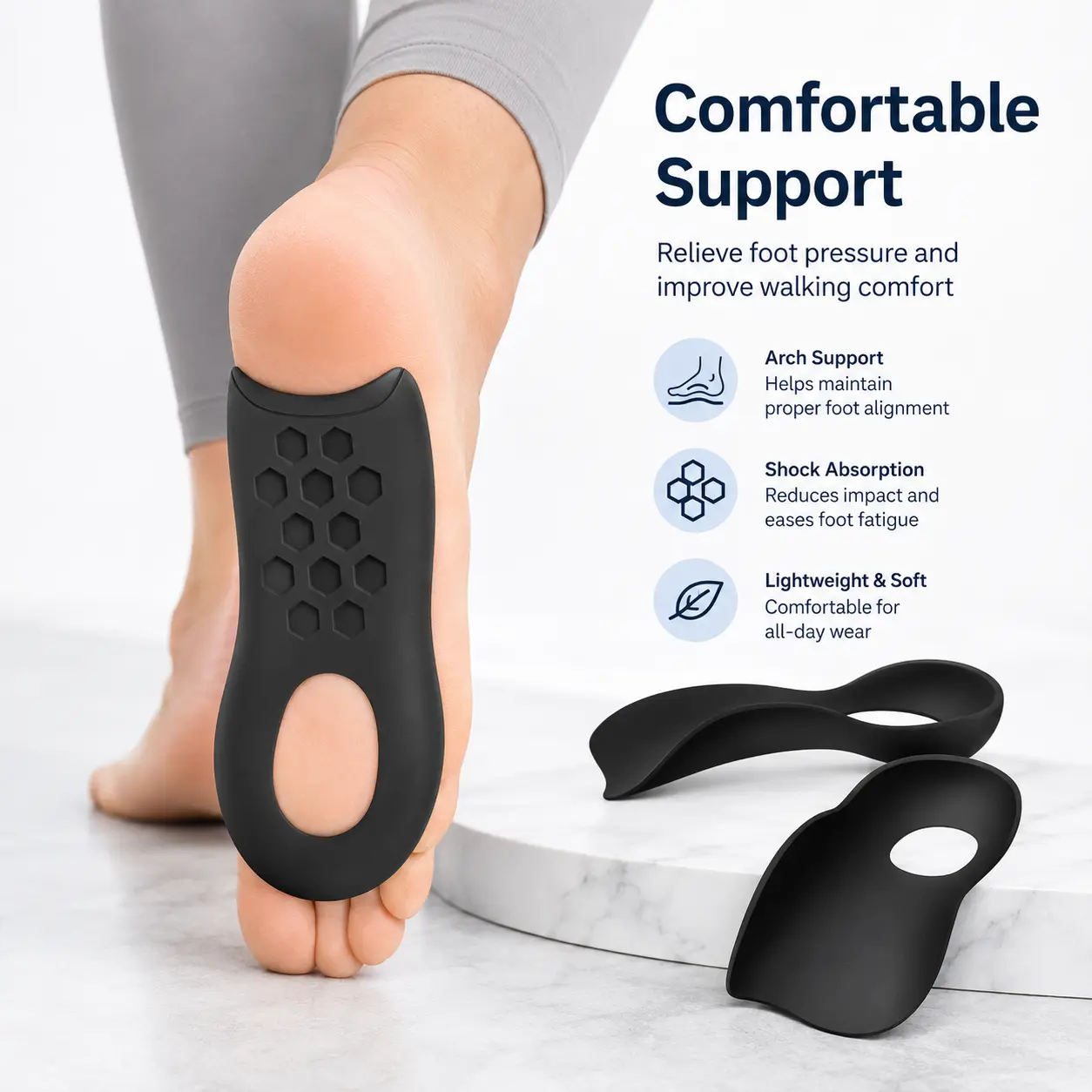 1 Pair Ultra Thin Breathable Arch Support Insoles, Foot Pads for Sole Pressure Dispersion, Fit Various Shoe Styles for Flat Foot Users