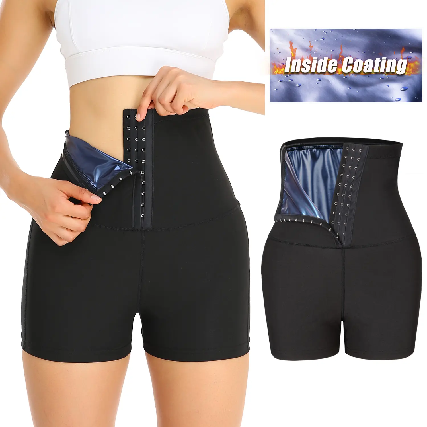 Women's High Waist Sauna Shorts, Polyurethane Body Contouring Shaper with Tummy Control and Extra Compression for Butt Lift, Running & Gym Workouts