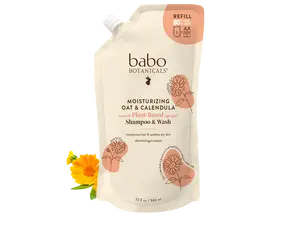 Babo Botanicals Moisturizing Oat & Calendula Shampoo & Wash Refill - Made with Plant-Based Ingredients, Moisturizes Hair & Soothes Dry Skin, Dermatologist Tested, 80% Less Plastic, 32 oz (946 ml)