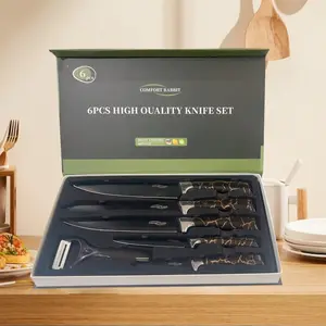 Luxury Gift Box 6PC Chef Knife Set -5Knives +Peeler , Home & Pro Use Block Kitchen,kitchen accessories, gifts for men, kitchen supplies Kitchenware Cutting