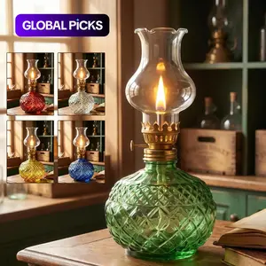 Vintage Style Oil Lamp with Glass Candle Holder, Crystal Decorative Lamp for Weddings, Housewarming, and Home Decor, Vintage Candle Stand, Interior Decoration Accessories #GLOBAL PICKS