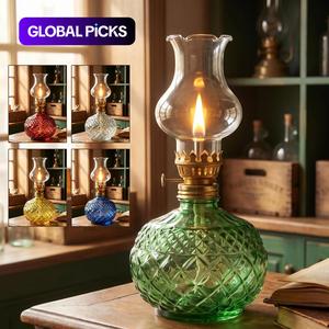 Vintage Style Oil Lamp with Glass Candle Holder, Crystal Decorative Lamp for Weddings, Housewarming, and Home Decor