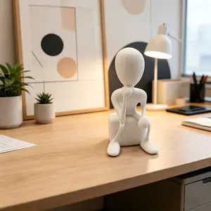 Abstract Thinker Statue Modern Minimalist 3D Printed Human Figurine for Home Office Shelf Decor