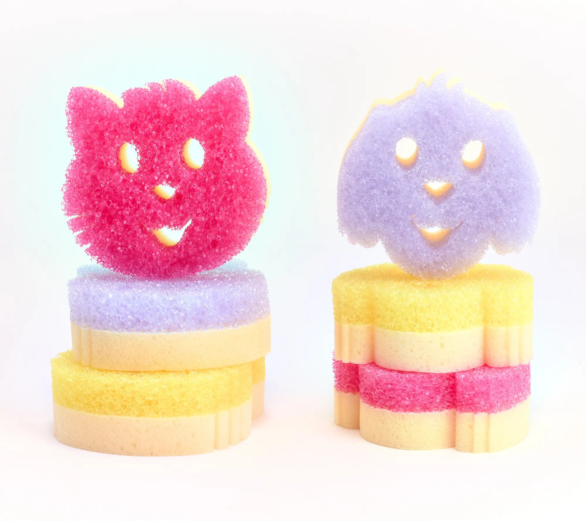 Scrub Mommy (3) Puppy and (3) Kitty 6pc Multi-Color Sponge Set Scouring Pad Cleaning