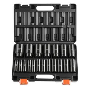 VEVOR Impact Socket Set, Summervibes, 1/2" 19 Piece Impact Sockets, Deep Socket, 6-Point Sockets, 1/2" Drive Set 3/8" to 1-1/2", Cr-V Rugged Construction, Easy to Identify, with a Sturdy Storage Case, for Vehicles