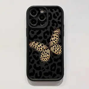 Leopard Butterfly Pattern Case for iPhone 16 15 14 Pro Max 13 12 11 XR XS Plus Shockproof Full Camera Protection Durable slim Silicone Cover