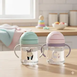 300ml Leakproof Sippy Cup with Straw & Strap, Silicone Toddler Training Water Bottle, Portable Kids Sports Bottle for Outdoor, School, Preschool, Infant Travel Hydration, BPA-Free Spill Proof Cup