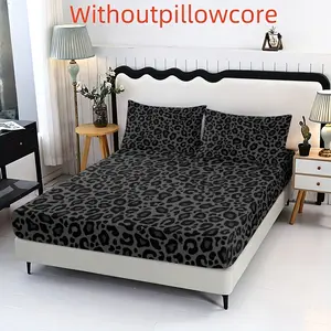 3pcs leopard print bedding set, Leopard pattern bedding, including 1 bedsheet and 2 pillowcases, without pillow core, deep pocket design, available in single, double bed sizes, soft, suitable for bedrooms, guest rooms, and university dormitories