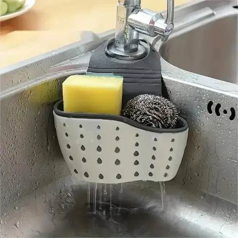 Sink Sponge Drain Rack, 1 Count Multifunctional Silicone Sink Sponge Holder, Kitchen Sink Storage Rack Organiser for Home Dining Room Kitchen Utensils Holder, Kitchen Organization Products