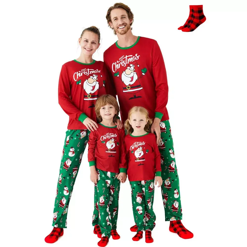 PATPAT Matching Christmas Pjs for Family Santa Print Sleepwear Sets for Family Red Green Santa Snowman For Family Kids: 6-7 Years