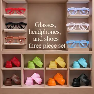 3 Counts Doll Accessories Set, Includes Headphones, Glasses, Shoes, Fashion Accessories, Suitable for 10-17cm Cotton Dolls, Miniature Set