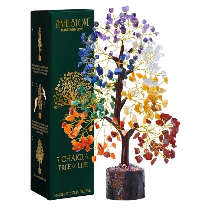 7 Chakra Crystal Tree of Life – Handcrafted Feng Shui Gemstone Bonsai for Positive Energy, Wealth & Healing – Crystal Decor for Home, Office & Meditation – Unique Spiritual Gift for Men & Women
