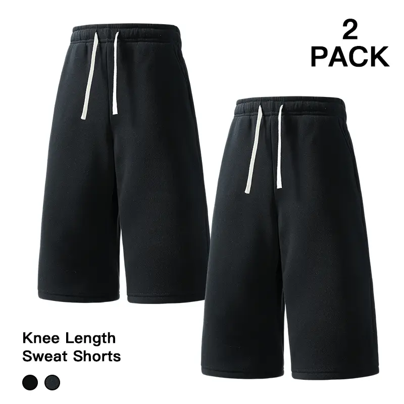 Men Casual Knee Length Jogger Sweat Shorts 2 Pack Solid Color Elastic Drawstring Streetwear Shorts Suitable for Fitness Home Walking Travel