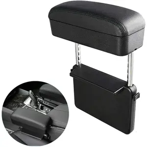 Blueshyhall Car Center Console Organizer with Wireless Charger, Black Leather Arm Rest, Removable Baffle, and Storage Box for Mobile Phones and Coins