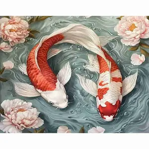Koi Fish Peony Flower 5D Full Drill Diamond Painting Kit Handcraft Serene Design with Shimmering Water Ripple Accents Peaceful Nature Art Style DIY Art for Home Wall Decor Ideal Gift for Feng Shui Art Fans and Craft Enthusiasts