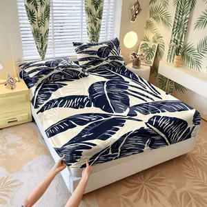 Tropical Leaf Print Bed Sheet Set, 1 Bed Sheet With 2 Pillowcases (Excluding Pillow Core), Suitable For Bedrooms, Dormitories, And Guest Rooms, Suitable As Gifts And Decorations