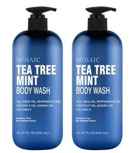 Tea Tree Body Wash with Mint & Shower Gel with Vitamin E for Jock Itch, Eczema, Ringworm, Body Odor, Body Wash Women & Men with Added Body Oils,LARGE 20.2 FL Oz Bottle (Tea Tree Mint, Pack of 2)