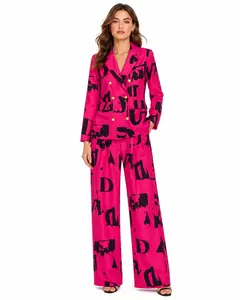 Women’s 2-Piece Korean Style Business Casual Suit Set - Long Sleeve Blazer & Wide Leg Pants, Elegant Professional Office Workwear for Spring Fall Fashion Womenswear Everyday Fabric Lightweight Matching Plaid Polyester Smooth Solid Fit Jacket Outfit