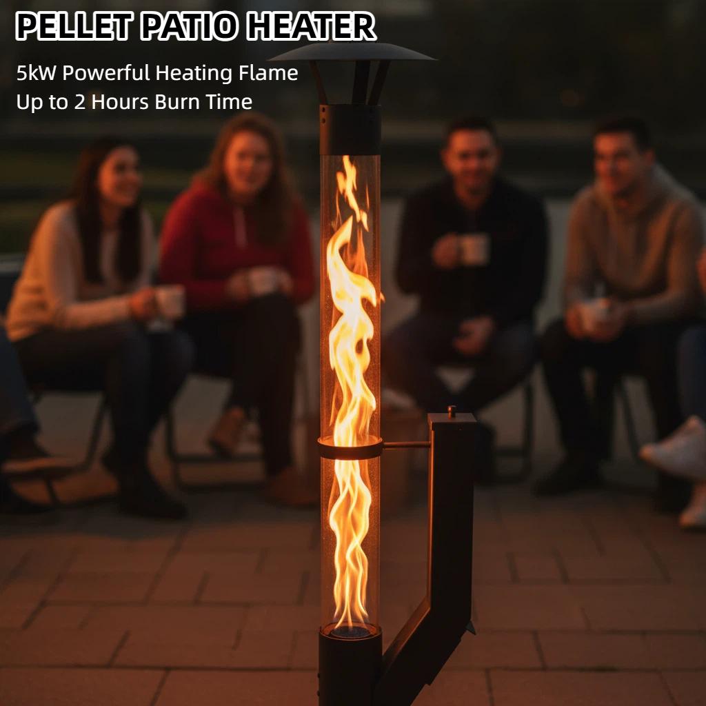 Outdoor Pellet Fire Feature with Vertical Flame | Modern Steel Patio Flame Column for Ambience & Atmosphere | Portable Decorative Fire for Backyard, Garden, Camping & Parties