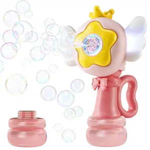 Uinle Baby Angel Wings Bubble Machine with 100ML Bubble Liquid, 360° Leak-Proof, Light Sound Effects, 4 Nozzle Strong Motor Toy