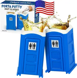 Designed & Owned,  Porta Potty Shot Glasses Gag  for Men, Top Choice for Number 2 Humor, Funny Shot Glass, White Elephant ,  Santa and Shot Glass Collectors
