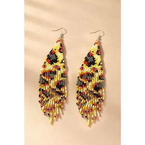 Golden leopard print seed bead earrings