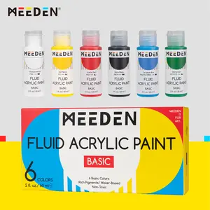MEEDEN Art US Fluid Pastel Acrylic Paint Set, 6 Vibrant Colors (2 oz, 60 ml), Rich Pigments, Non-Toxic High Flow Art Paints Artist Supplies Watercolor Painting Supplies