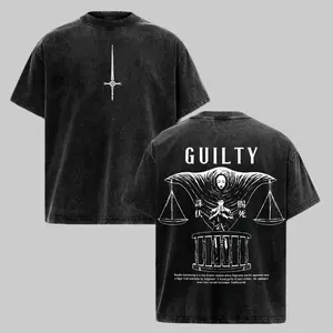 Unisex Jujutsu Kaisen Hiromi Higuruma Vintage Washed Cotton T-Shirt, JJK Anime Graphic Tee with Deadly Sentencing Domain Expansion Judgeman Manga Print, Oversized Streetwear Acid Wash Dark Top, Affordable Fashion for Anime Fans, 3XL, 7-Day Return Policy