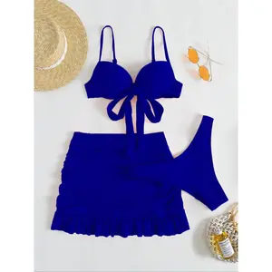 Women's 3 Piece Bikini Sets Sexy Swimsuit High Waisted Bathing Suits Push Up Bikini with Cover Up Skirts