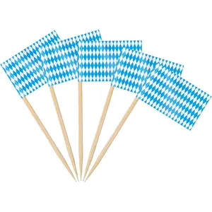 Oktoberfest Toothpick Bavarian Flag Picks, 100 count Oktoberfest Cupcake Toppers Double-Sided MIni Stick Flags for Bavarian Decorations Party Supplies