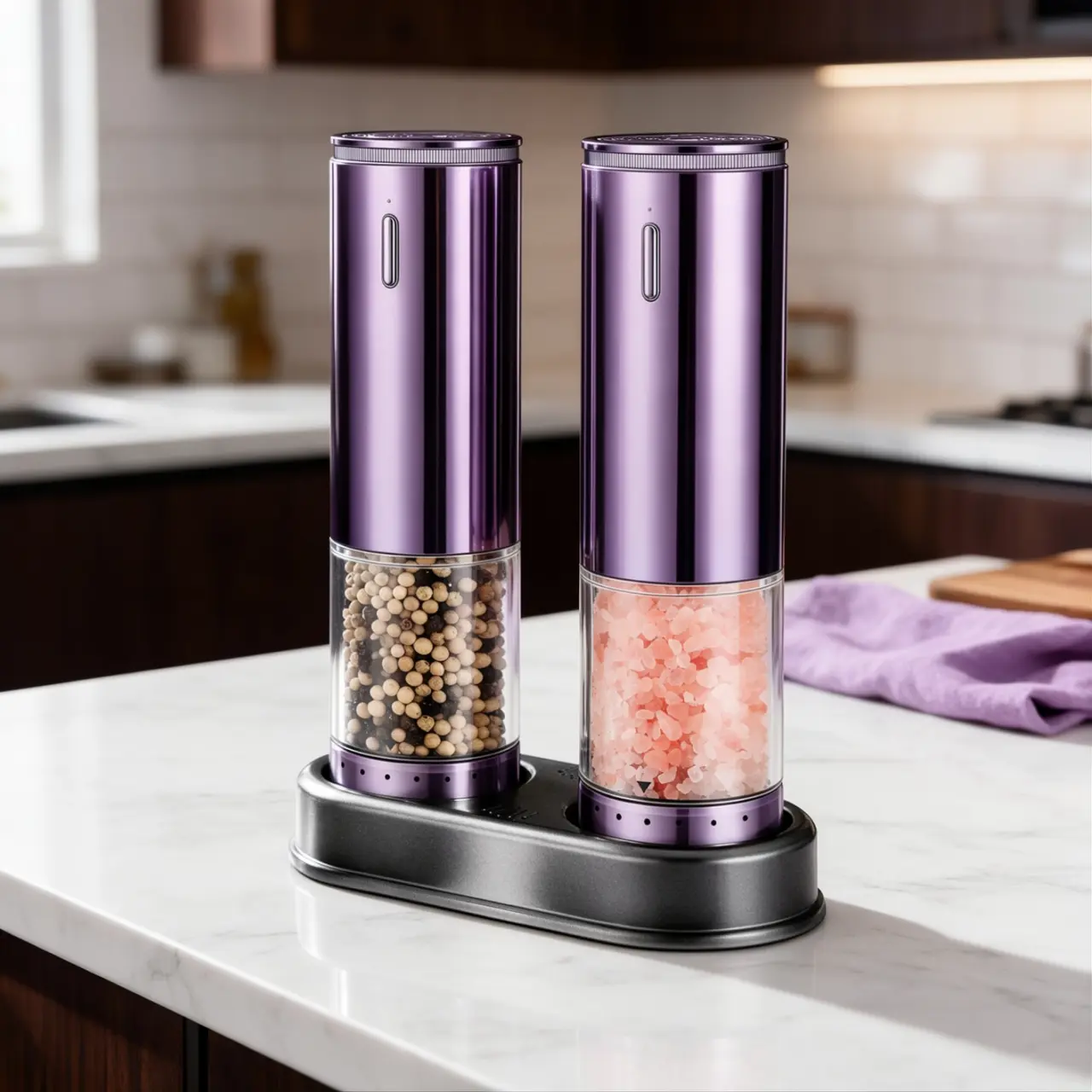 2-Pack Rechargeable Electric Pepper Grinder Set, Electric salt and pepper grinder set, automatic battery pepper grinder with adjustable thickness, easy filling and upgrading, large capacity