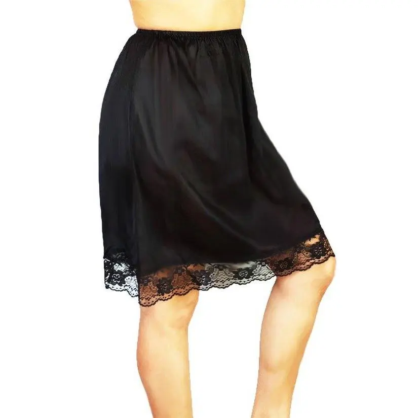 Women's Classic Nylon Lace-Trimmed Half Slip, Antistatic Knee-Length Bottoms for Layering Under Dresses