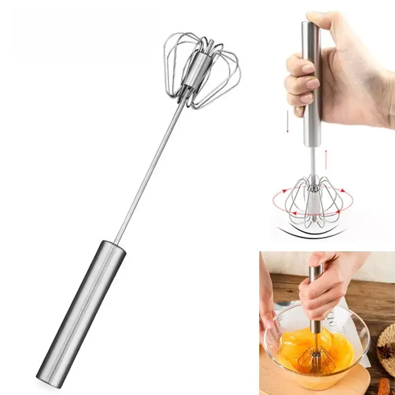 Stainless Steel Semi-Automatic Whisk Egg Mixer Manual Self Self Turning Egg Beater Kitchen Baking Tools Egg Beater