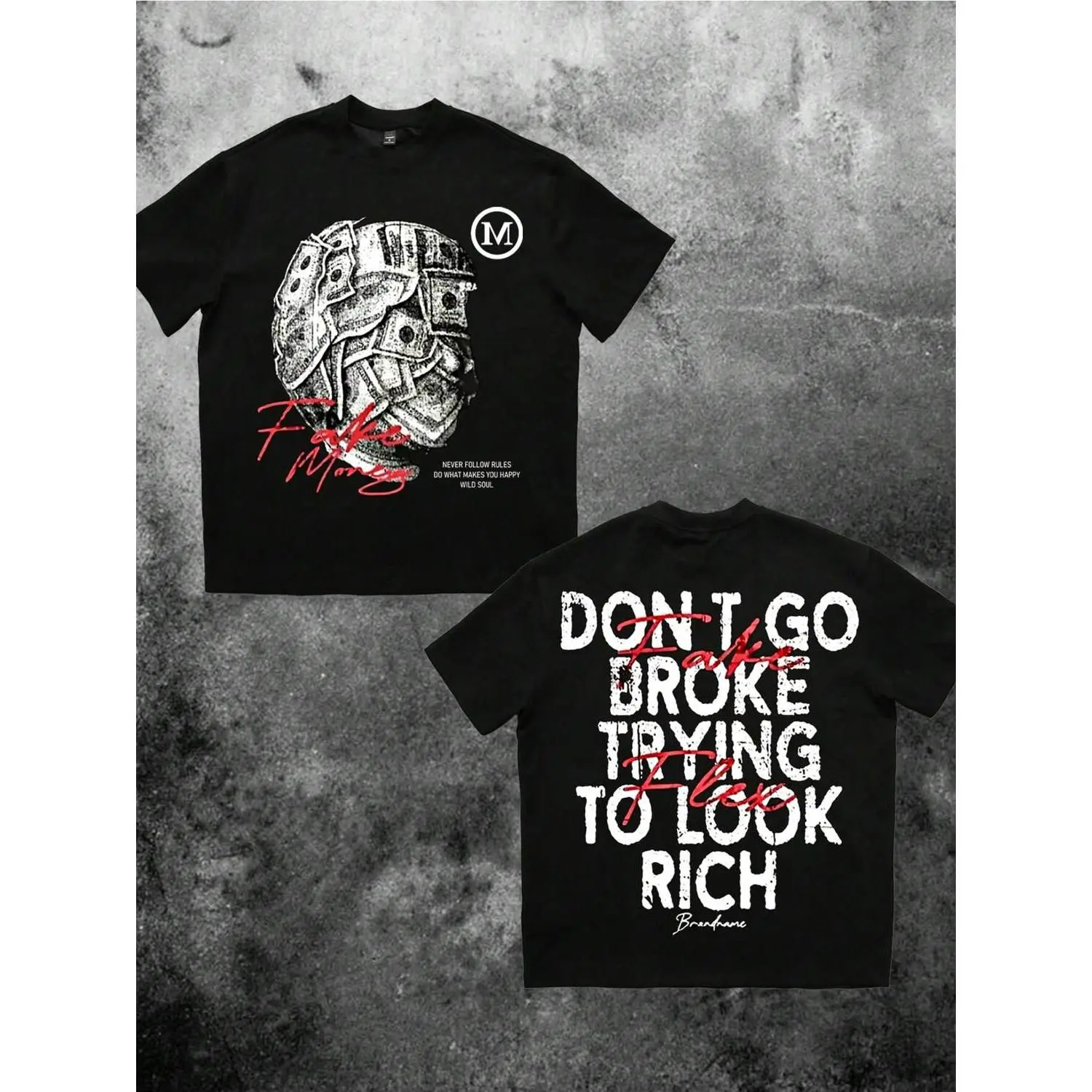 Manfinity EMRG $100 Bill Front & Back Print Men's Oversized Loose Dropped Shoulder T-Shirt, Street Fashion Style