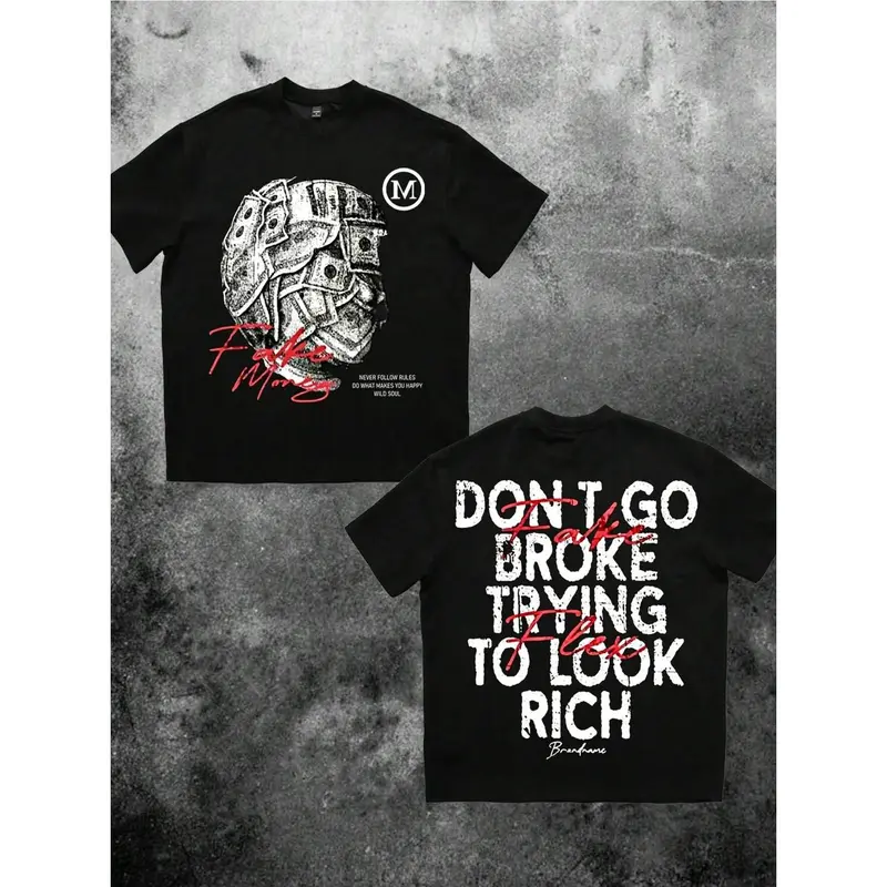 Manfinity EMRG $100 Bill Front & Back Print Men's Oversized Loose Dropped Shoulder T-Shirt, Street Fashion Style