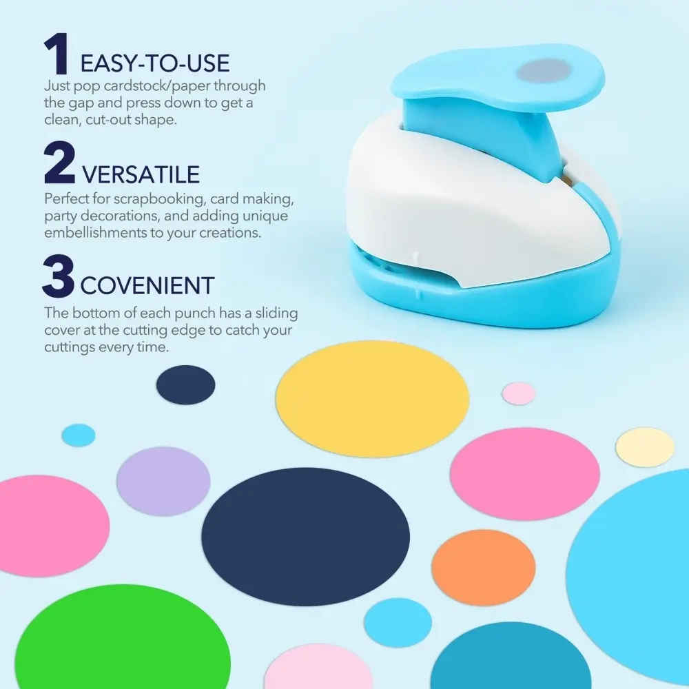 0.3"/0.6"/1"/1.5"/2"/3" circle shapes Circle Paper Punch；Lever Action Craft Punches for Paper Crafting Scrapbooking Smooth Hole Puncher