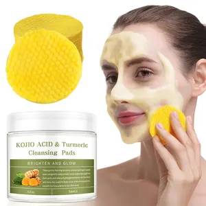 Turmeric & Kojic Acid Face Cleansing Pads, 50pcs Deep Cleansing Face Wash Pad Moisturizing Daily Skin Cleansing Pads, Facial Pore Deep Cleanser, Comfort Skin Care Products for Acne-prone Skin & Makeup Removal for Face & Body for Women & Men Moisturizer