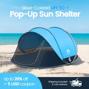 Night Cat UPF 50+ Pop-Up Beach Tent for 2-4 Persons, 285x200x115cm - Easy Pop-Up Setup, Silver Coating for Sun Protection, Mesh Panels for Ventilation & Bug-Proof, Includes Storage Pockets - Ideal for Family Beach, Park Picnics, Backyard Lounging tiktoksh